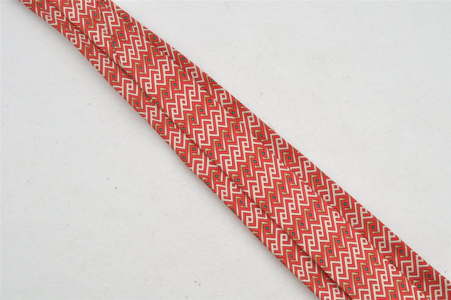 Authentic HERMES Tie Necktie Chain Pattern Silk 7644TA Red K4704