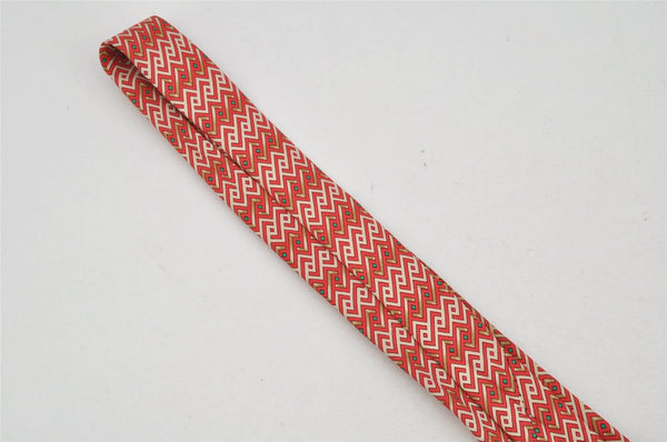 Authentic HERMES Tie Necktie Chain Pattern Silk 7644TA Red K4704