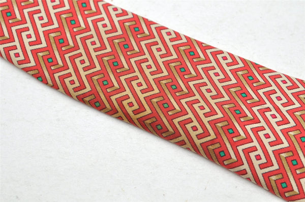 Authentic HERMES Tie Necktie Chain Pattern Silk 7644TA Red K4704