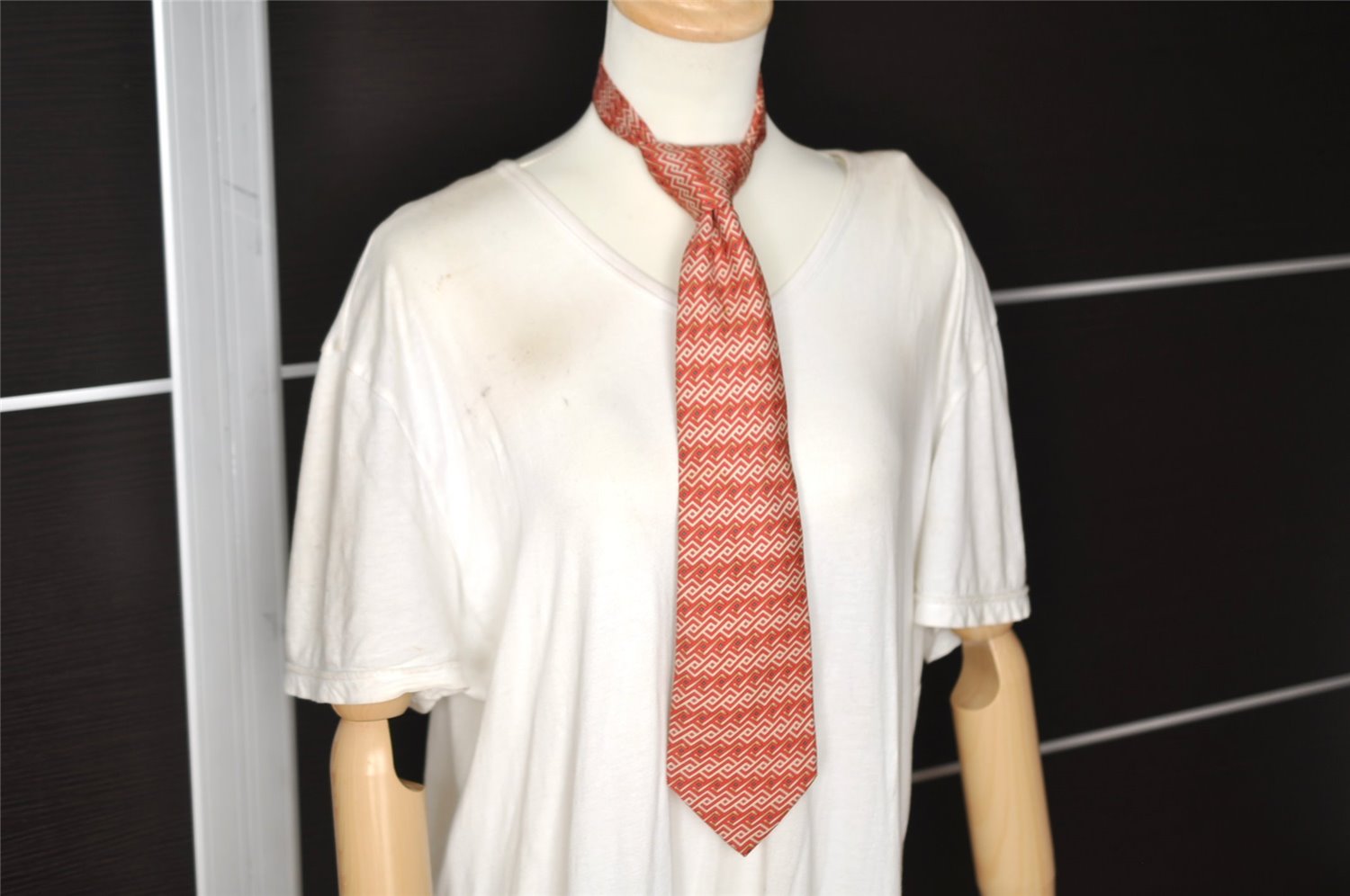 Authentic HERMES Tie Necktie Chain Pattern Silk 7644TA Red K4704