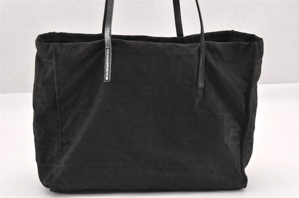 Authentic FENDI Vintage Zucca Shoulder Tote Bag Nylon Leather Black K4705