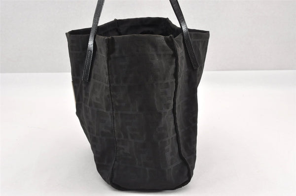 Authentic FENDI Vintage Zucca Shoulder Tote Bag Nylon Leather Black K4705