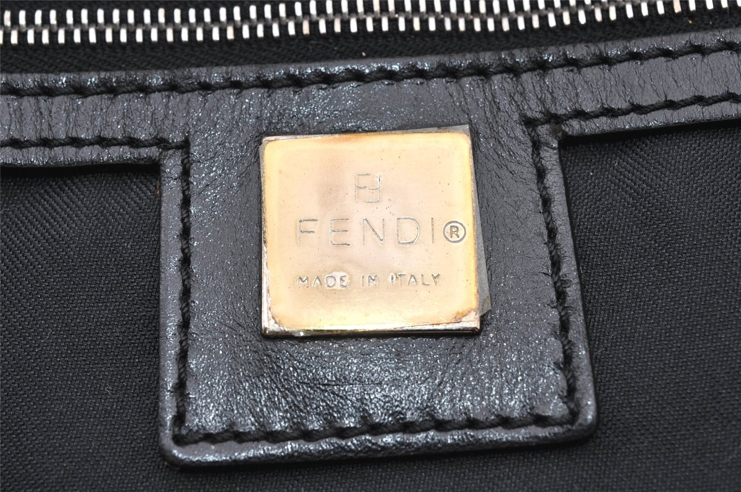 Authentic FENDI Vintage Zucca Shoulder Tote Bag Nylon Leather Black K4705