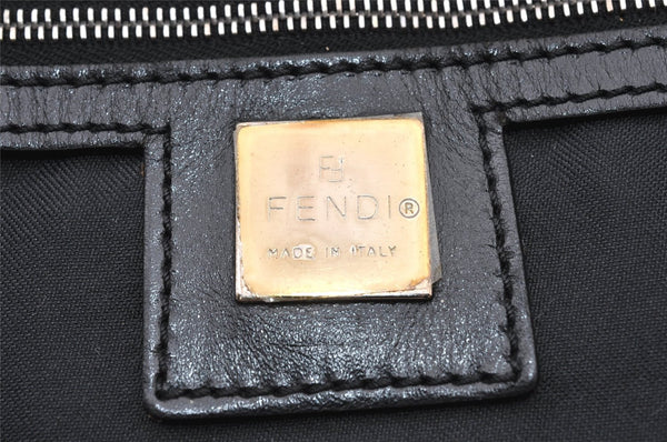 Authentic FENDI Vintage Zucca Shoulder Tote Bag Nylon Leather Black K4705