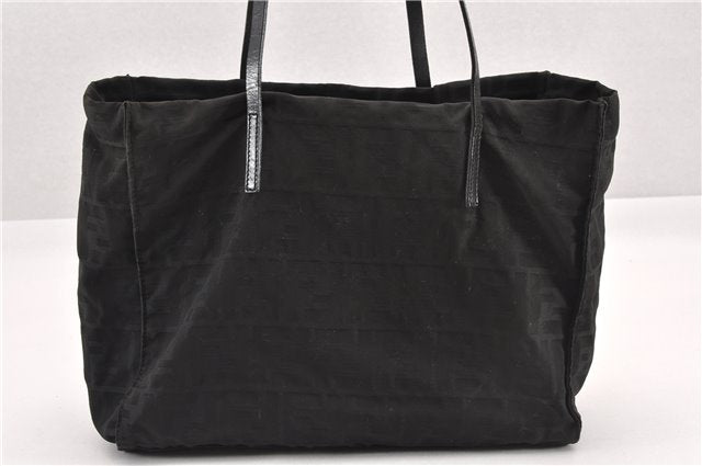 Authentic FENDI Vintage Zucca Shoulder Tote Bag Nylon Leather Black K4705