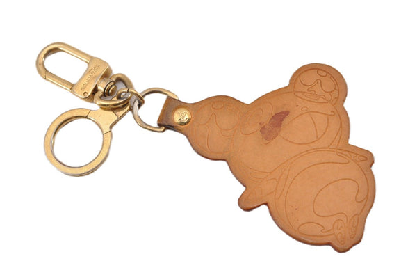 Auth Louis Vuitton Porte Cles Panda Charm Key Ring Leather Gold M62637 LV K4710