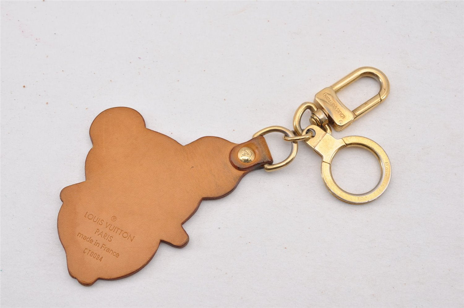 Auth Louis Vuitton Porte Cles Panda Charm Key Ring Leather Gold M62637 LV K4710