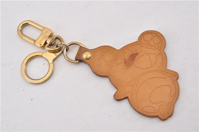 Auth Louis Vuitton Porte Cles Panda Charm Key Ring Leather Gold M62637 LV K4710
