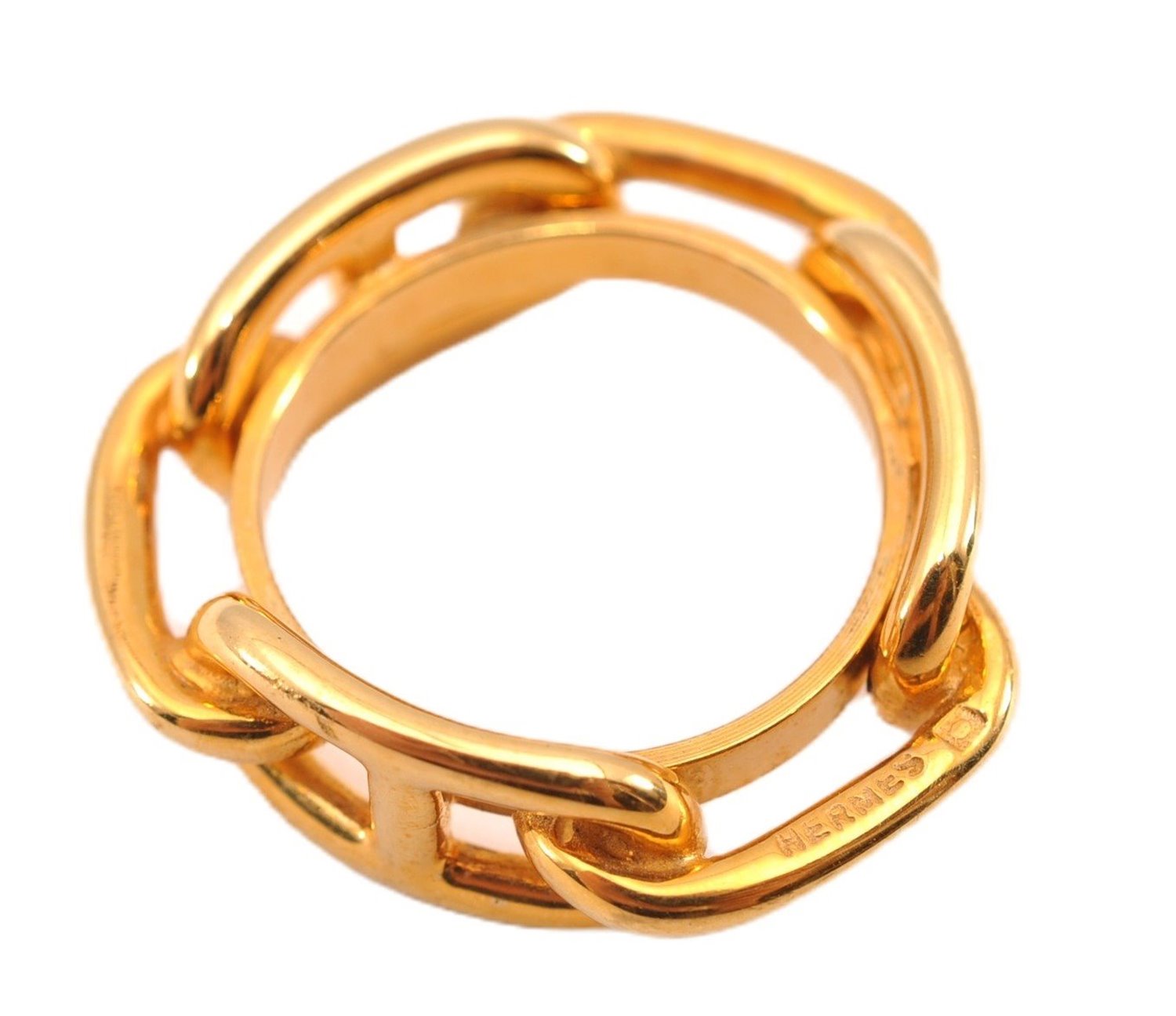 Authentic HERMES Scarf Ring Chaine d'Ancre Chain Design Gold Tone K4712