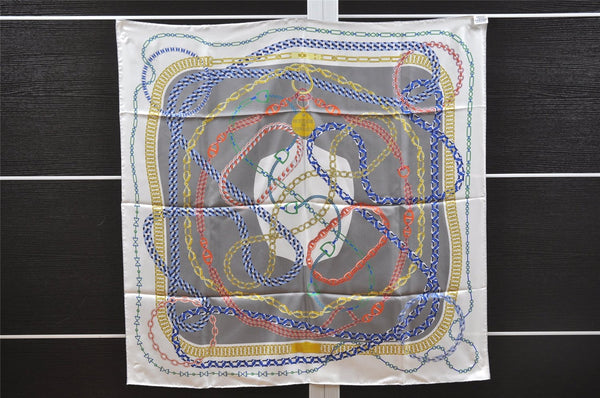 Authentic HERMES Carre 90 Scarf "REACTION EN CHAINES" Silk Gray K4713