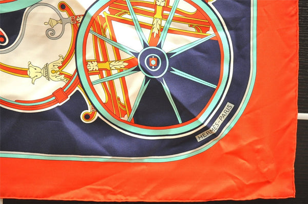 Authentic HERMES Carre 90 Scarf "WASHINGTON'S CARRIAGE" Silk Red K4714