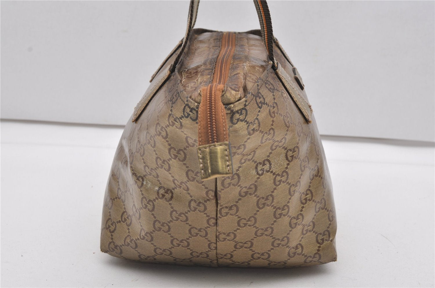 Authentic GUCCI GG Crystal Shoulder Tote Bag PVC Leather 131228 Gold K4715