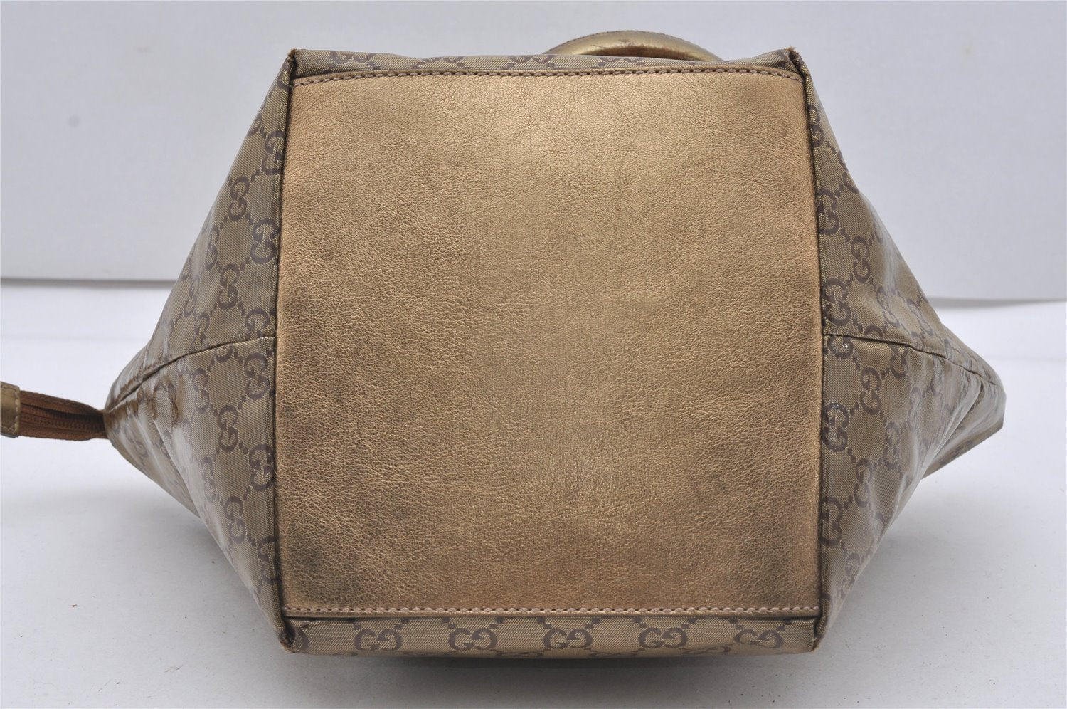 Authentic GUCCI GG Crystal Shoulder Tote Bag PVC Leather 131228 Gold K4715