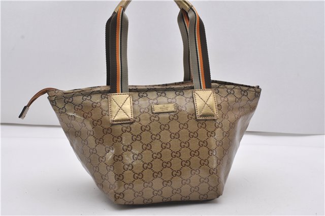 Authentic GUCCI GG Crystal Shoulder Tote Bag PVC Leather 131228 Gold K4715