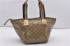 Authentic GUCCI GG Crystal Shoulder Tote Bag PVC Leather 131228 Gold K4715