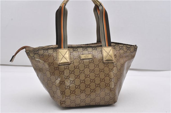 Authentic GUCCI GG Crystal Shoulder Tote Bag PVC Leather 131228 Gold K4715