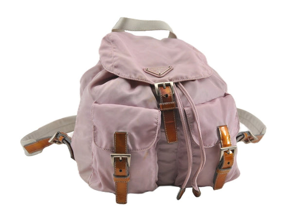 Authentic PRADA Vintage Nylon Tessuto Leather Backpack Pink K4719