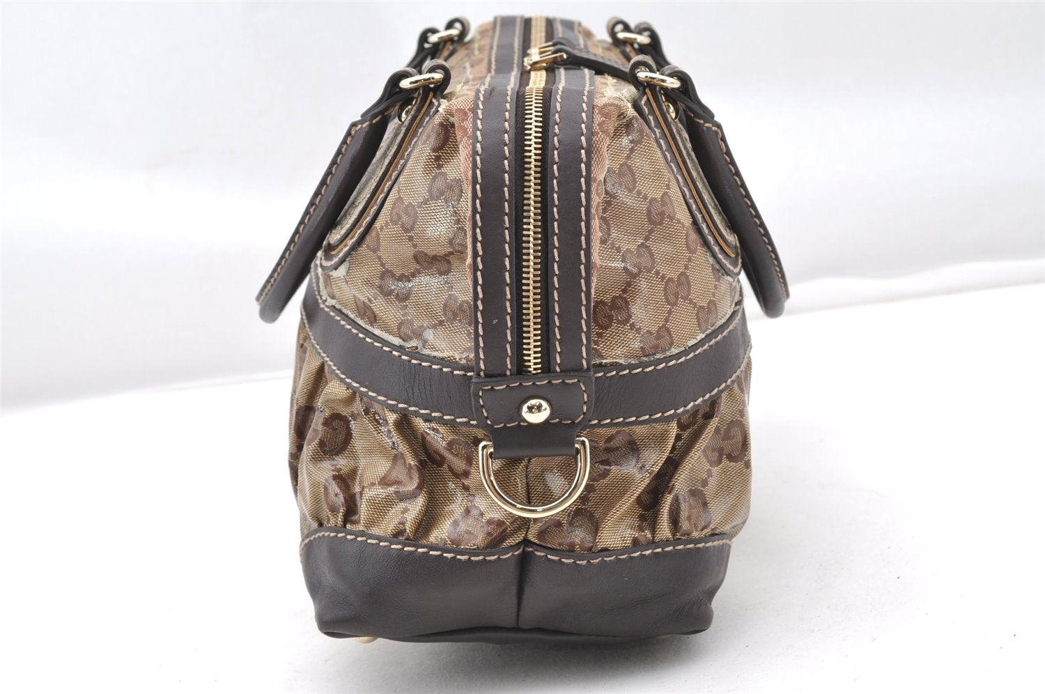 Authentic GUCCI GG Crystal Hand Boston Bag PVC Leather 223962 Brown K4722