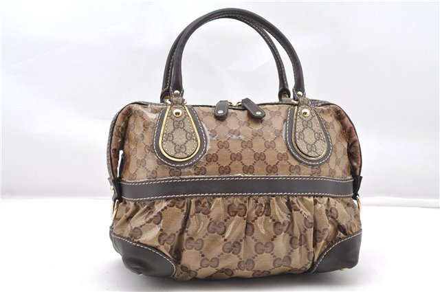 Authentic GUCCI GG Crystal Hand Boston Bag PVC Leather 223962 Brown K4722