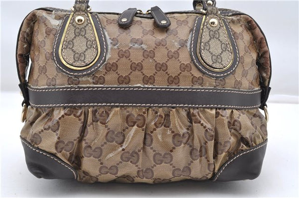Authentic GUCCI GG Crystal Hand Boston Bag PVC Leather 223962 Brown K4722