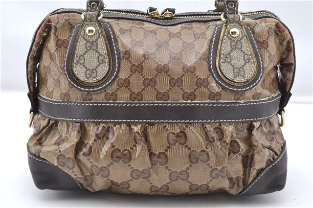 Authentic GUCCI GG Crystal Hand Boston Bag PVC Leather 223962 Brown K4722