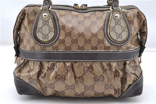 Authentic GUCCI GG Crystal Hand Boston Bag PVC Leather 223962 Brown K4722