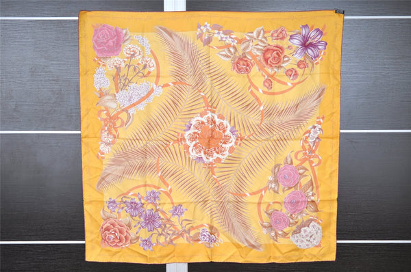 Authentic HERMES Carre 90 Scarf "Fleurs de L'Opera" Silk Purple Yellow K4730