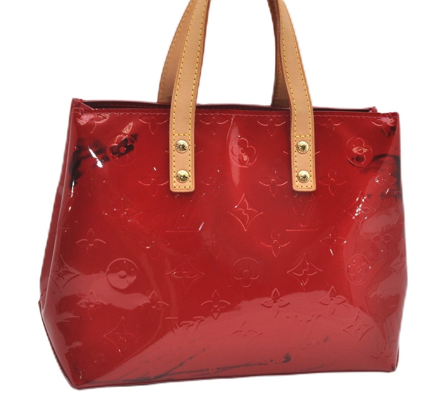 Authentic Louis Vuitton Vernis Reade PM Hand Bag Red M91088 LV K4741