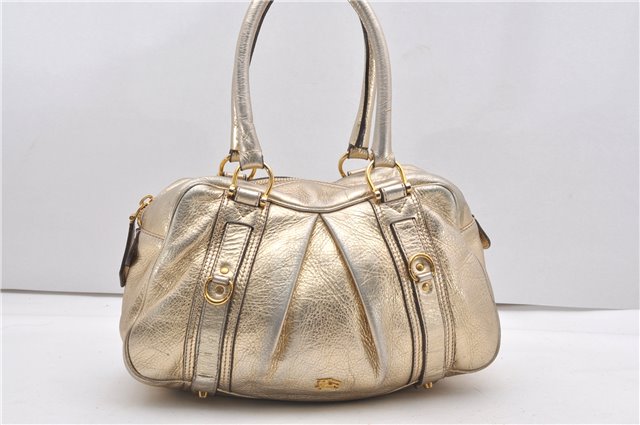 Authentic BURBERRY Vintage Leather Shoulder Hand Tote Bag Purse Gold K4773