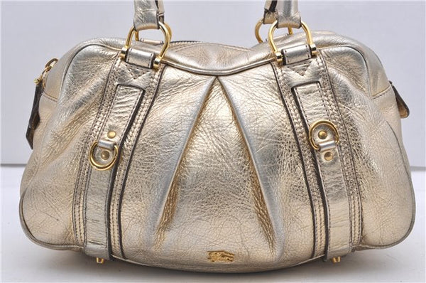 Authentic BURBERRY Vintage Leather Shoulder Hand Tote Bag Purse Gold K4773