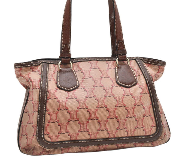 Authentic CELINE Macadam Shoulder Tote Bag PVC Leather Red Brown K4774