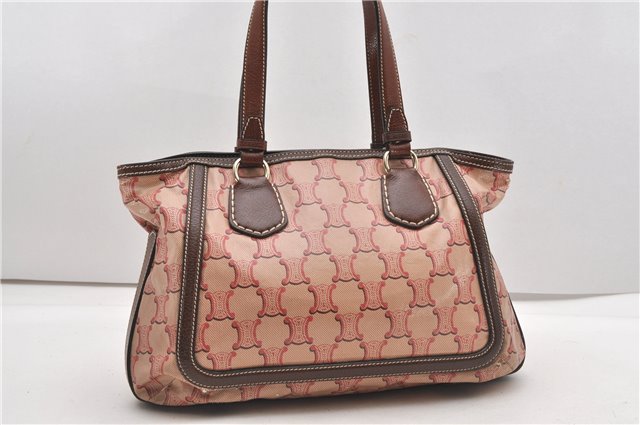 Authentic CELINE Macadam Shoulder Tote Bag PVC Leather Red Brown K4774