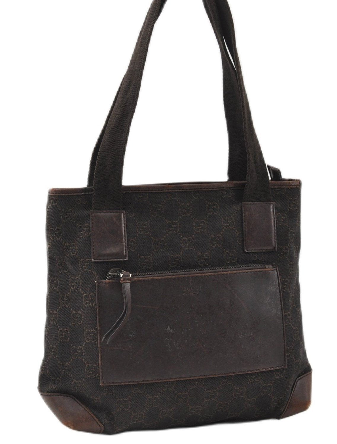 Authentic GUCCI Shoulder Hand Bag Purse GG Canvas Leather 28893 Brown K4779