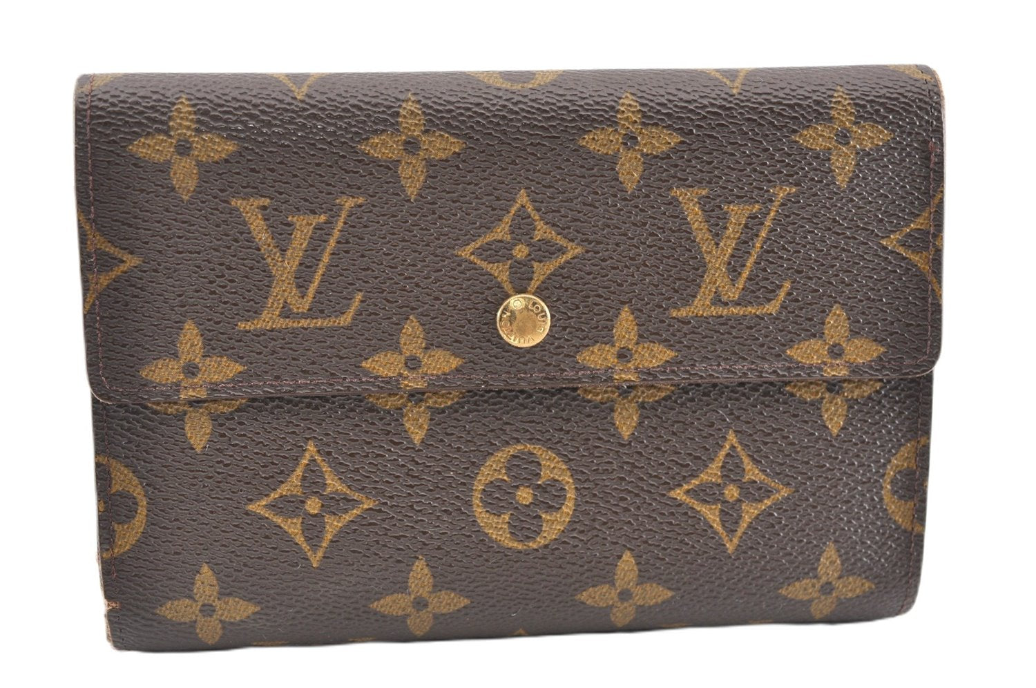 Authentic Louis Vuitton Monogram Porte Tresor Etui Papier Wallet M61202 LV K4782