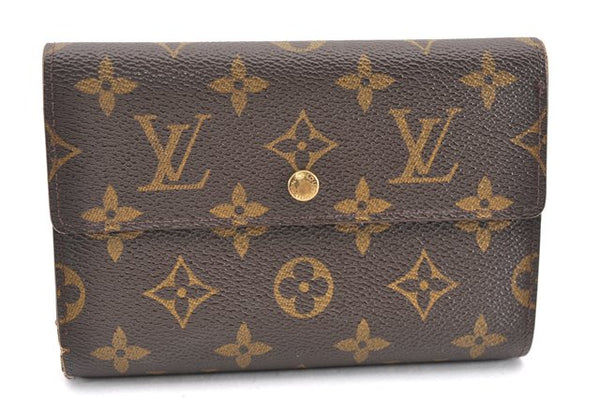 Authentic Louis Vuitton Monogram Porte Tresor Etui Papier Wallet M61202 LV K4782