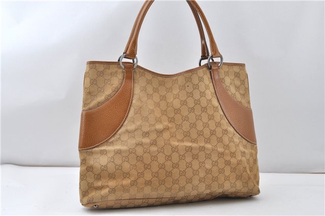 Authentic GUCCI Shoulder Hand Tote Bag GG Canvas Leather 113016 Beige K4784