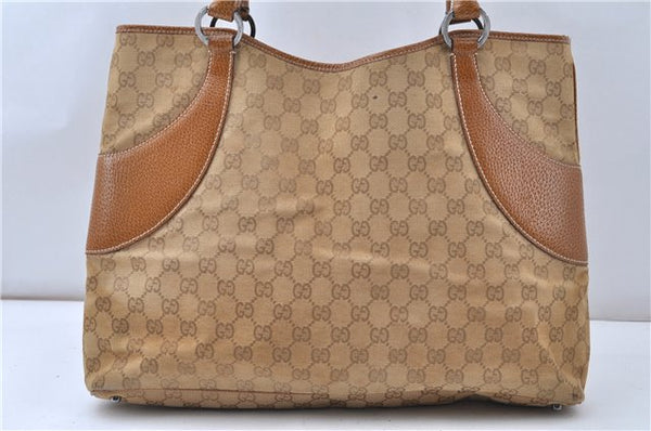 Authentic GUCCI Shoulder Hand Tote Bag GG Canvas Leather 113016 Beige K4784