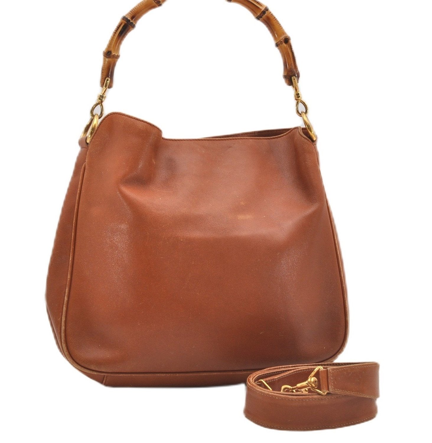 Authentic GUCCI Bamboo 2Way Shoulder Tote Bag Nylon Leather Brown Junk K4786