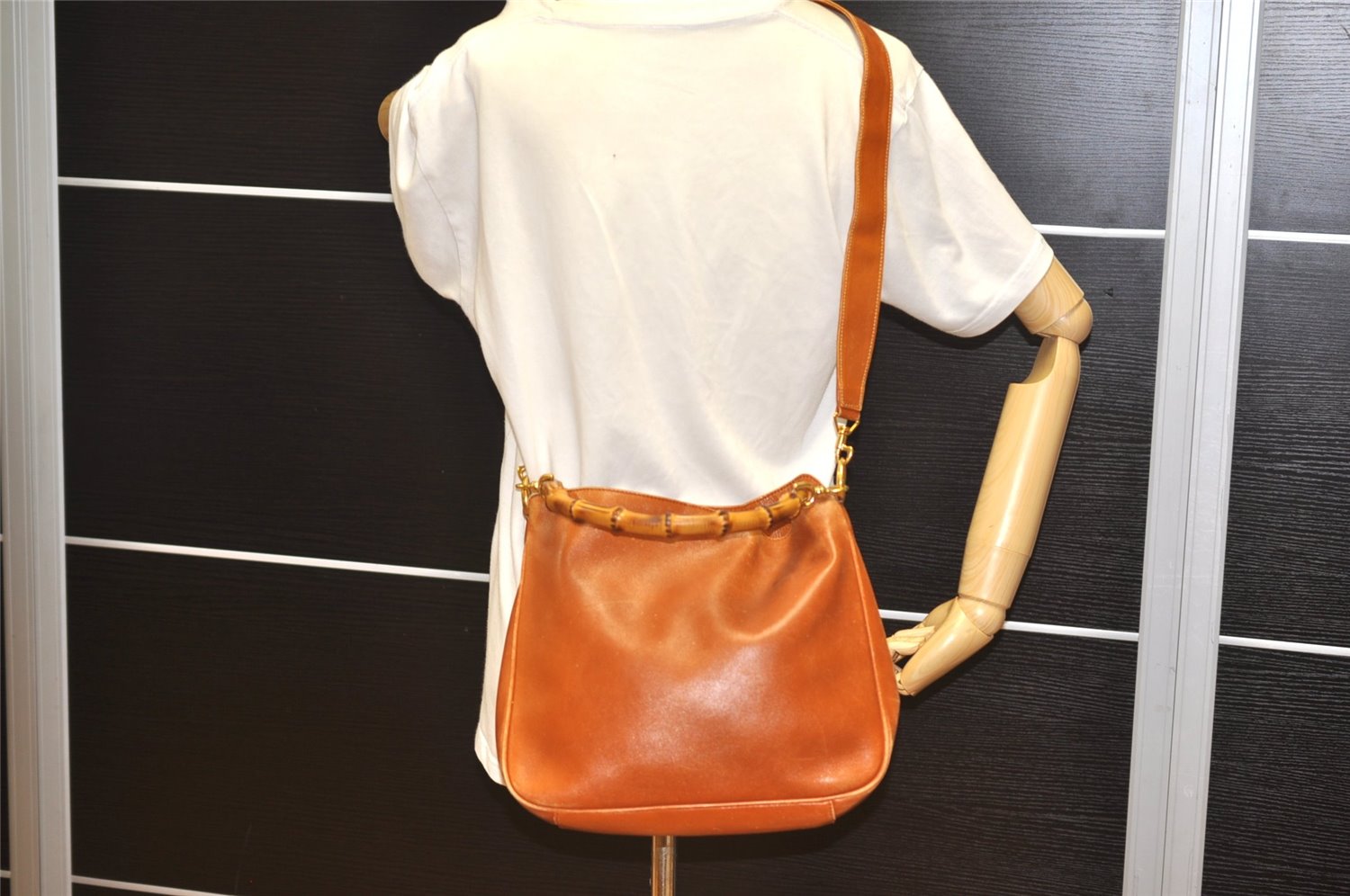 Authentic GUCCI Bamboo 2Way Shoulder Tote Bag Nylon Leather Brown Junk K4786