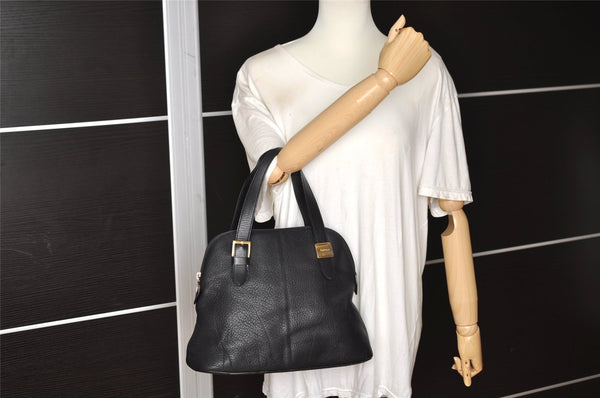 Authentic Burberrys Vintage Leather Shoulder Hand Bag Purse Black K4788