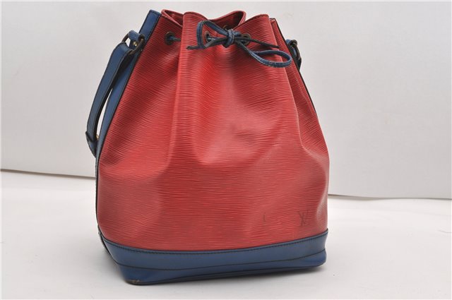 Authentic Louis Vuitton Epi Noe Bi-color Red x Blue M44084 Drawstring Bag K4796