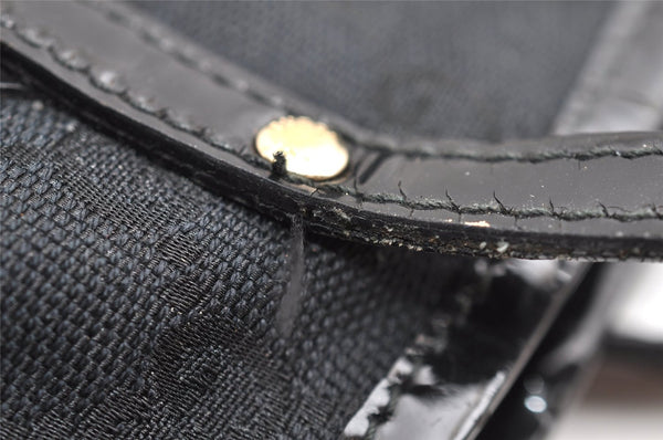 Authentic GUCCI Shoulder Tote Bag GG Canvas Enamel 211976 Black K4811