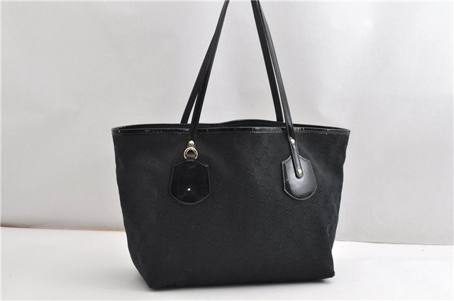 Authentic GUCCI Shoulder Tote Bag GG Canvas Enamel 211976 Black K4811