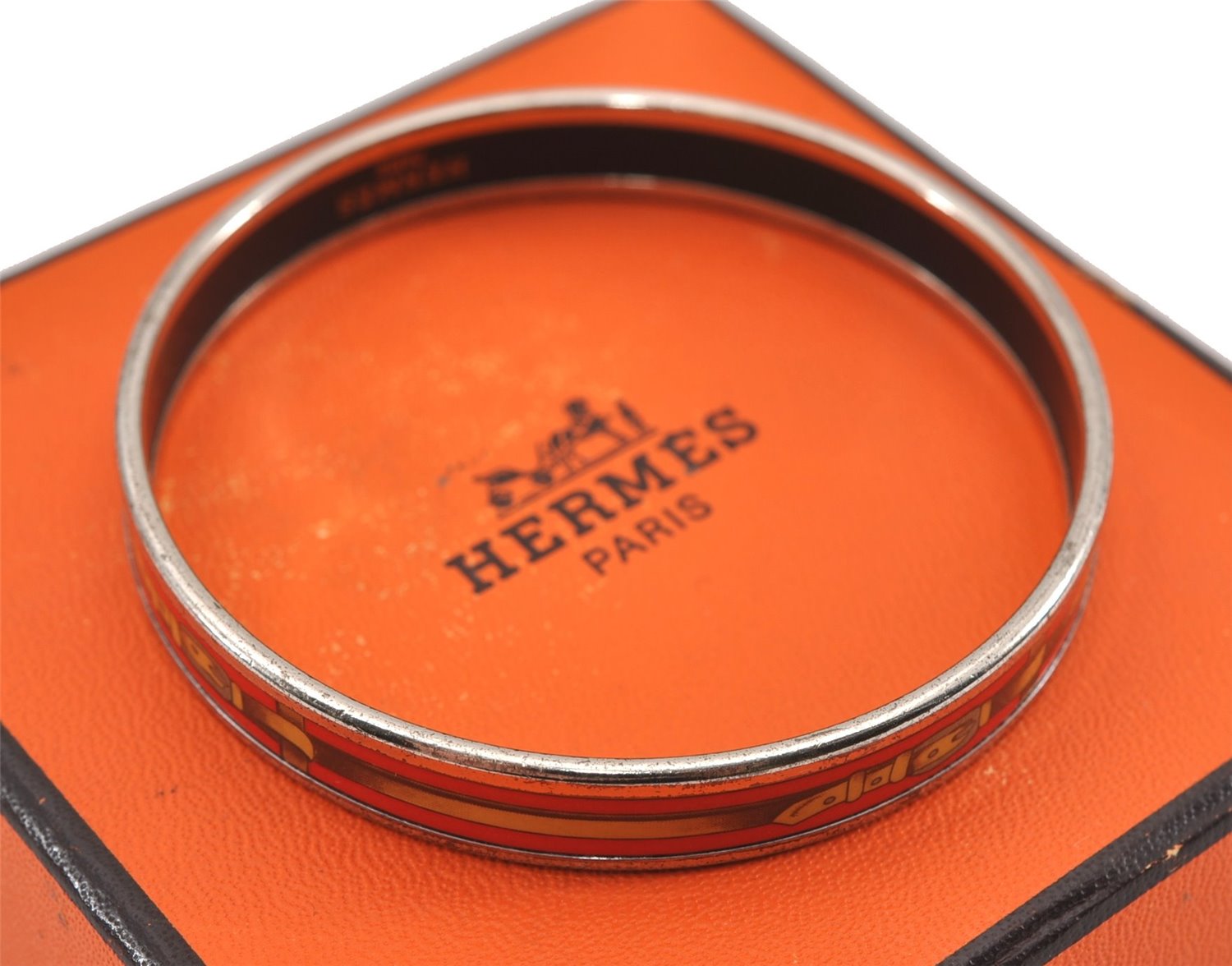 Authentic HERMES Email PM Bangle Belt Motif Silver Red Box K4819