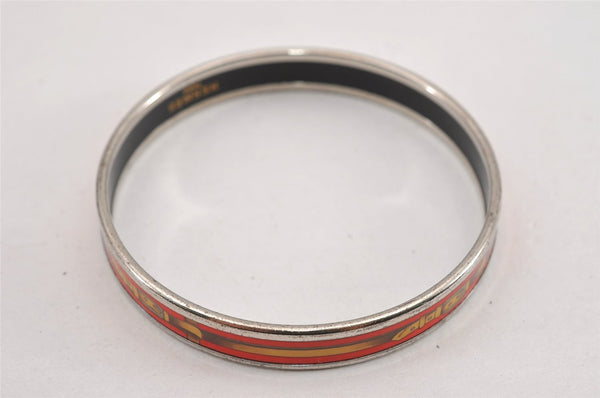 Authentic HERMES Email PM Bangle Belt Motif Silver Red Box K4819