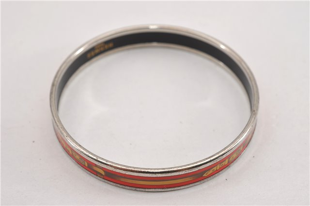 Authentic HERMES Email PM Bangle Belt Motif Silver Red Box K4819