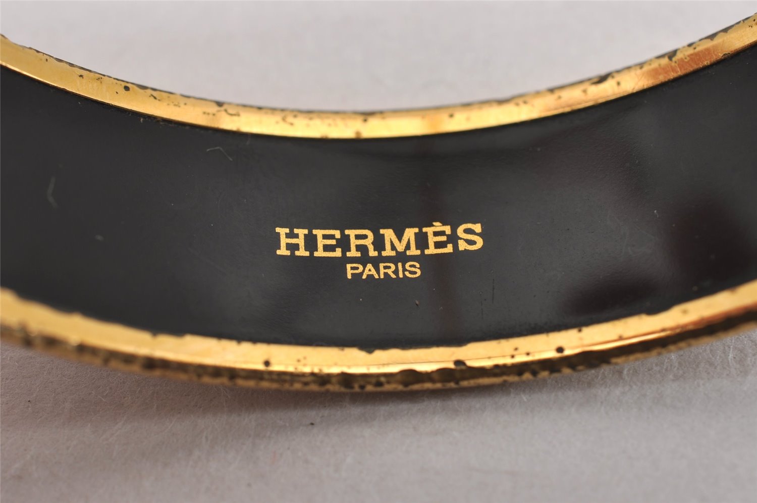 Authentic HERMES Email GM Bangle Bolduc Logo Motif Gold Bordeaux  K4820