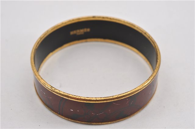 Authentic HERMES Email GM Bangle Bolduc Logo Motif Gold Bordeaux  K4820