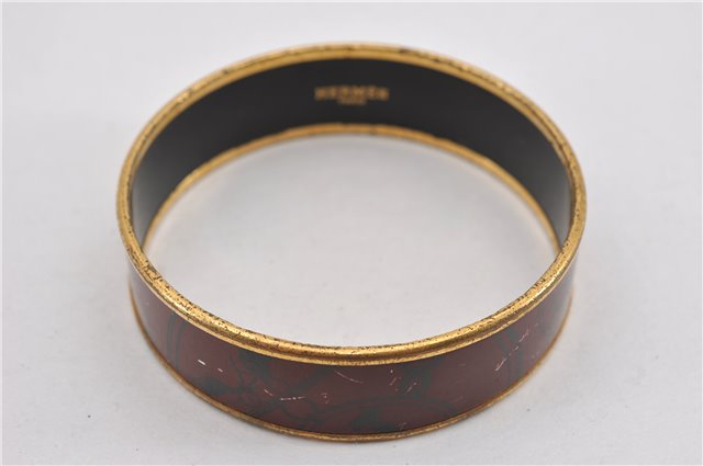 Authentic HERMES Email GM Bangle Bolduc Logo Motif Gold Bordeaux  K4820