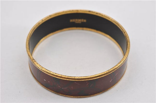 Authentic HERMES Email GM Bangle Bolduc Logo Motif Gold Bordeaux  K4820